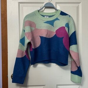 Cotton On Women's Abstract Pattern Knit Sweater Colorful Crew Neck Pullover Top